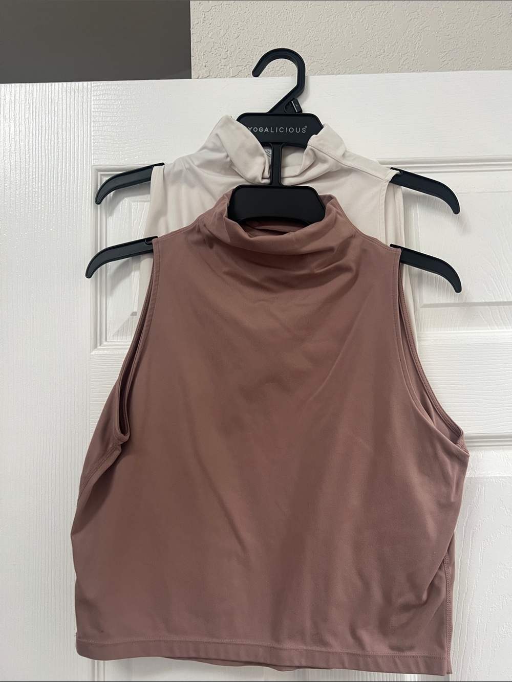 Yoga-Ready Mock Neck Crop Tank Top DUO - Blush Brown AND Cream by Yogalicious